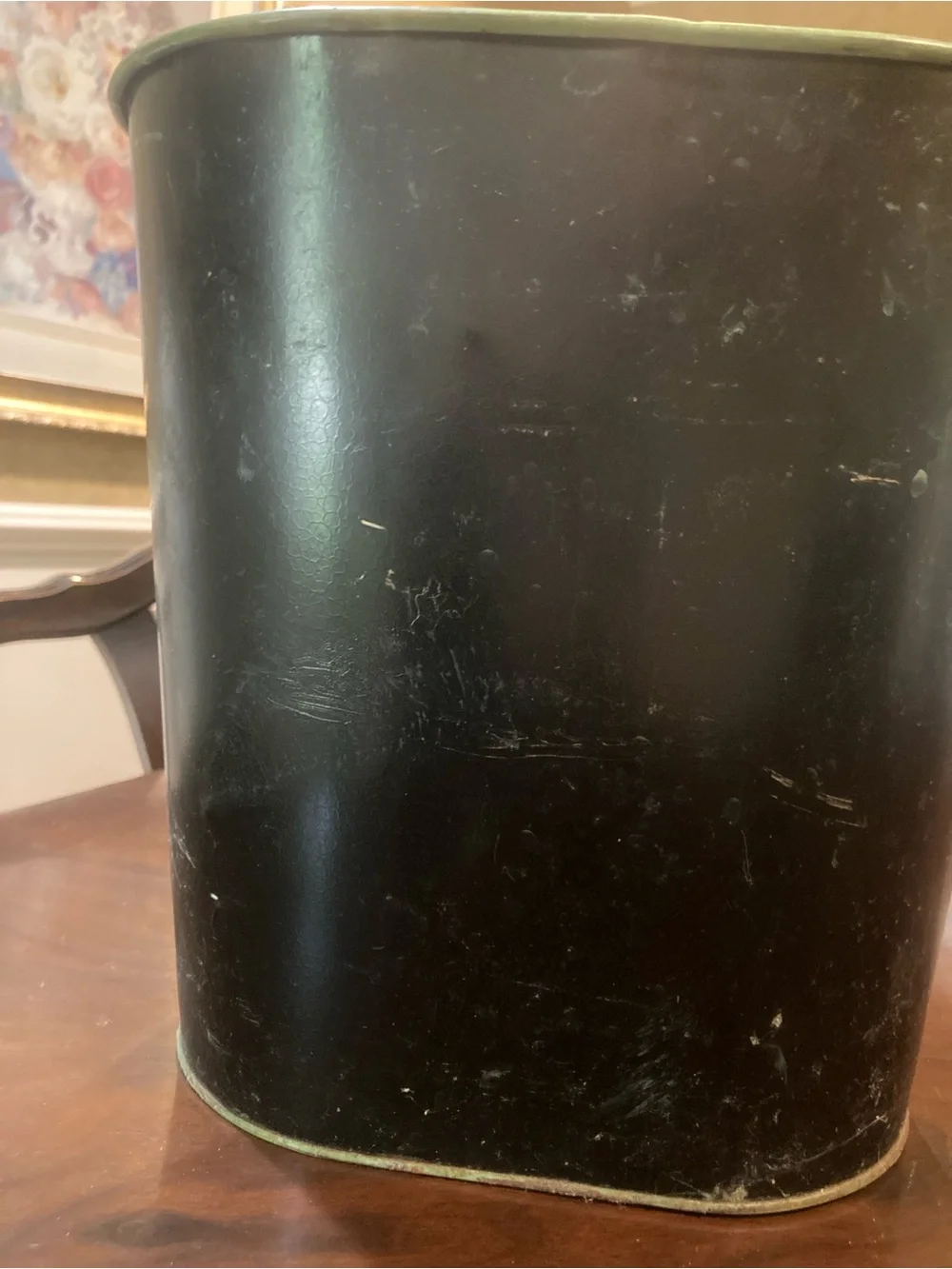 Mid Century floral Oval Metal Trash Can